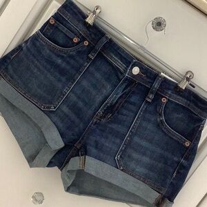 American Eagle Outfitters Blue Jean Shorts High-Waisted Cuffed